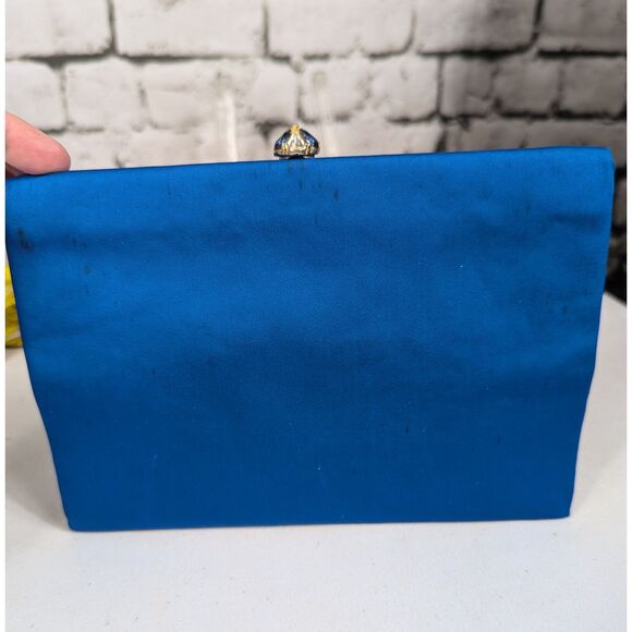 Vintage Handbags - VINTAGE L&M Spotlite Exclusive USA Blue Satin Clutch Jeweled Kiss Lock